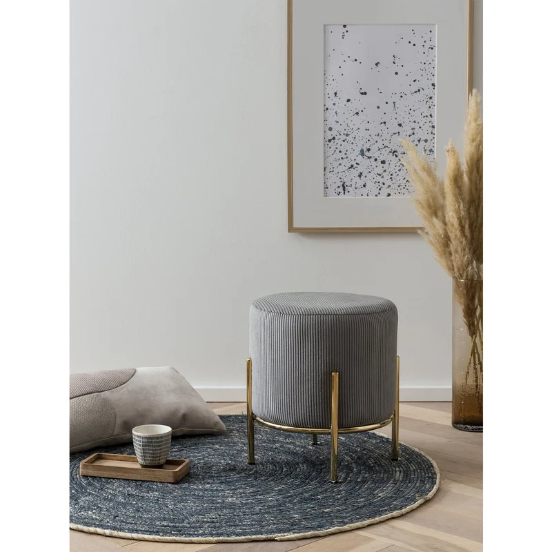 Sitzhocker Cordoptik Grau/Gold – Ø 35 cm