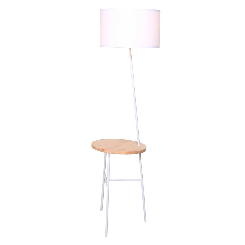 Stehleuchte mit Holztablett, Weiß/Natur – 155 cm