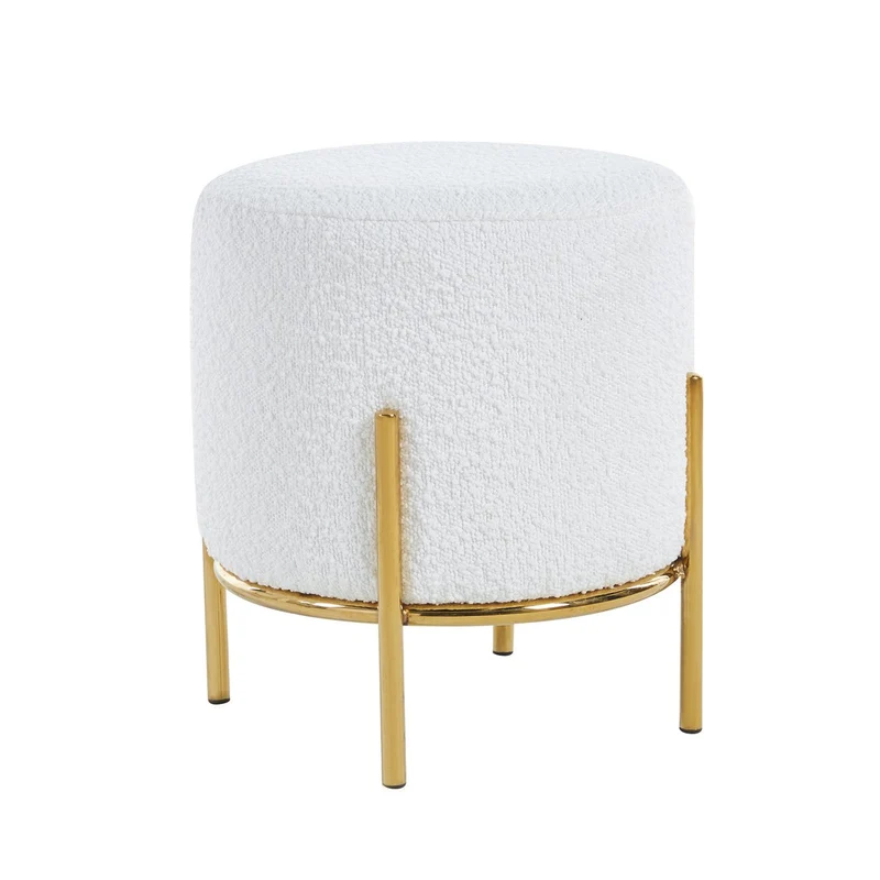 Bouclé-Sitzhocker Weiß/Gold – Ø 35 cm