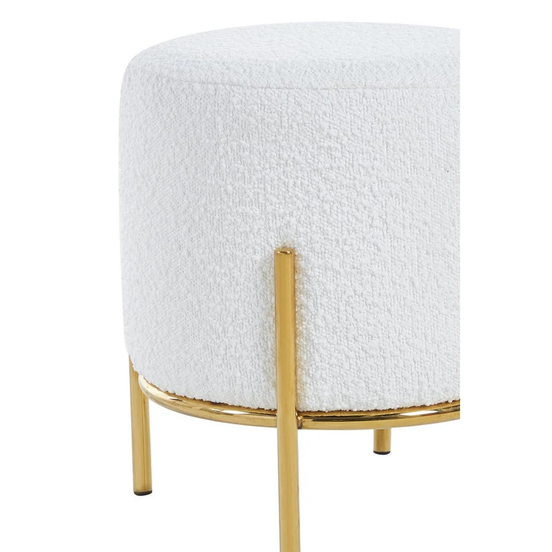 Bouclé-Sitzhocker Weiß/Gold – Ø 35 cm