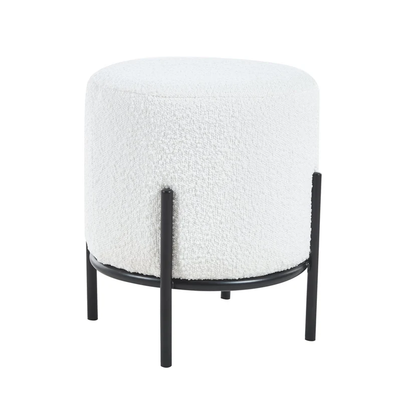 Bouclé-Sitzhocker Weiß/Schwarz – Ø 35 cm