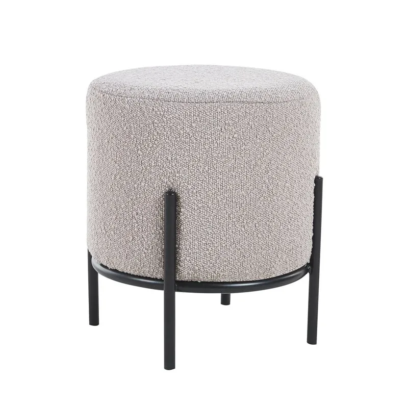 Bouclé-Sitzhocker Taupe/Schwarz – Ø 35 cm