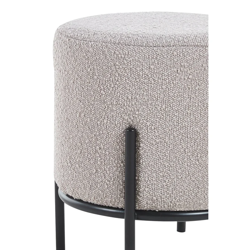 Bouclé-Sitzhocker Taupe/Schwarz – Ø 35 cm