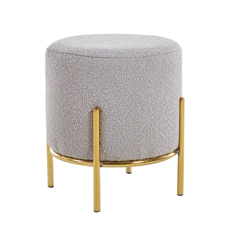 Bouclé-Sitzhocker Taupe/Gold – Ø 35 cm
