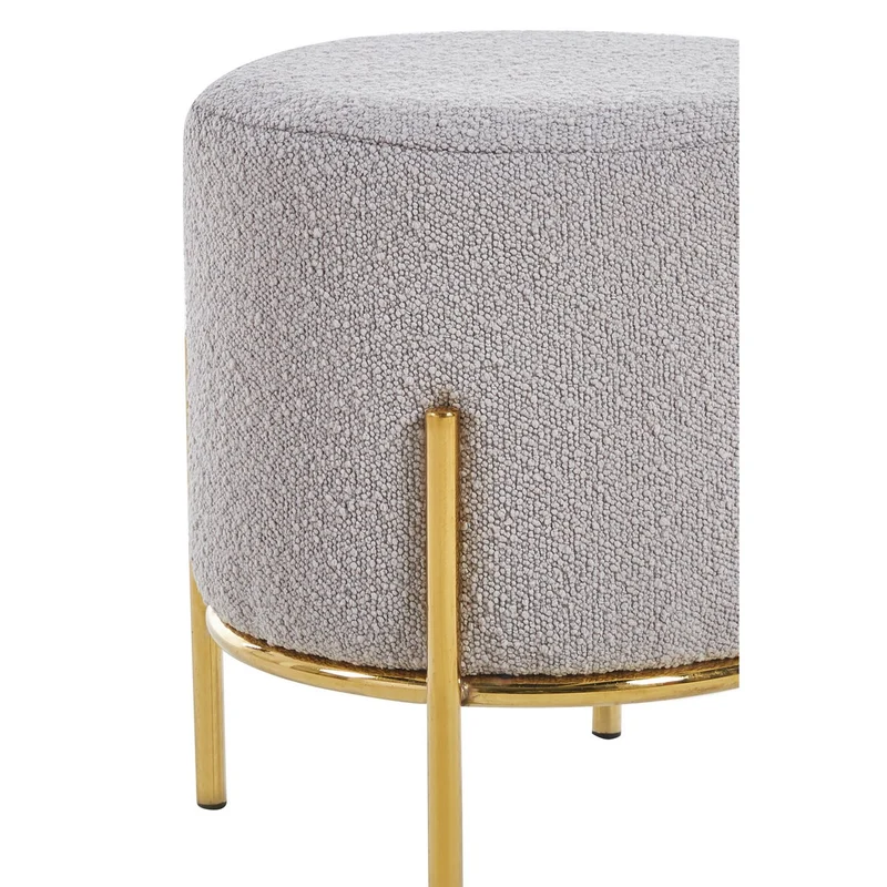 Bouclé-Sitzhocker Taupe/Gold – Ø 35 cm