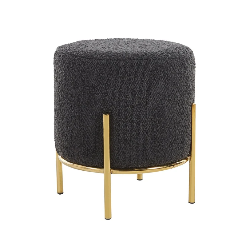 Bouclé-Sitzhocker Anthrazit/Gold – Ø 35 cm