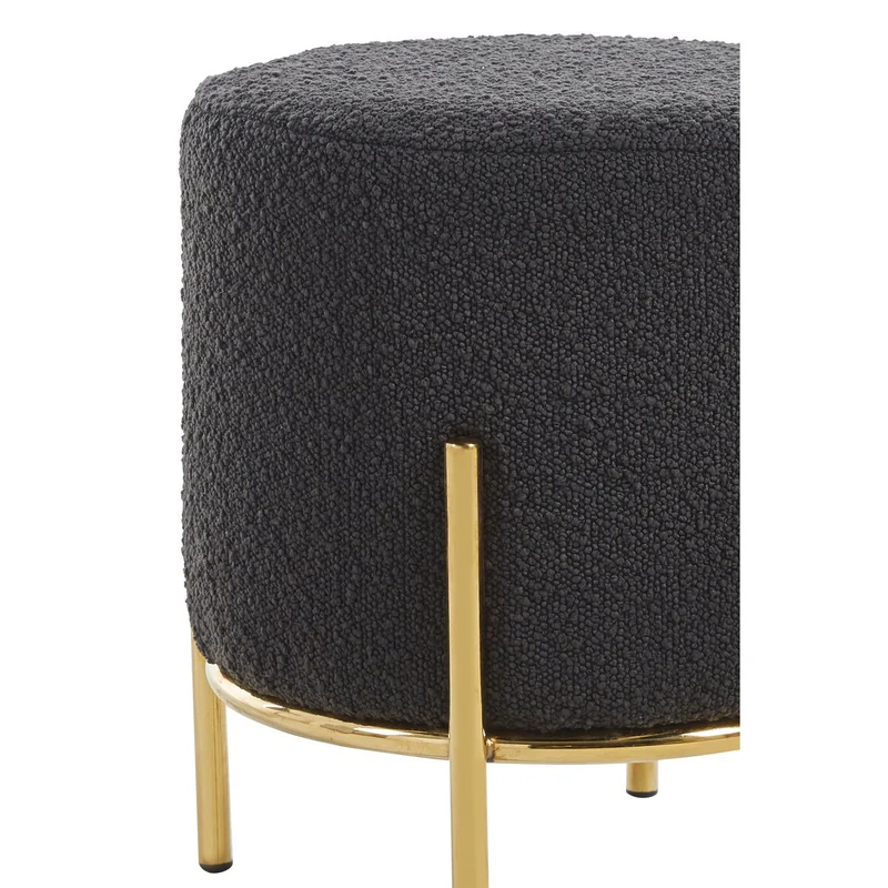 Bouclé-Sitzhocker Anthrazit/Gold – Ø 35 cm