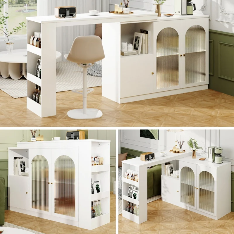 Um 360° drehbarer Bartisch, multifunktionaler Ess- und Barschrank