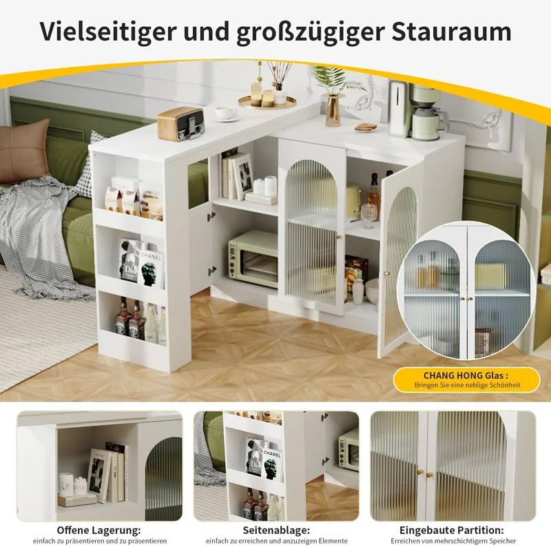 Um 360° drehbarer Bartisch, multifunktionaler Ess- und Barschrank
