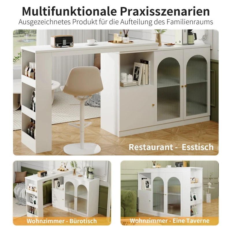Um 360° drehbarer Bartisch, multifunktionaler Ess- und Barschrank