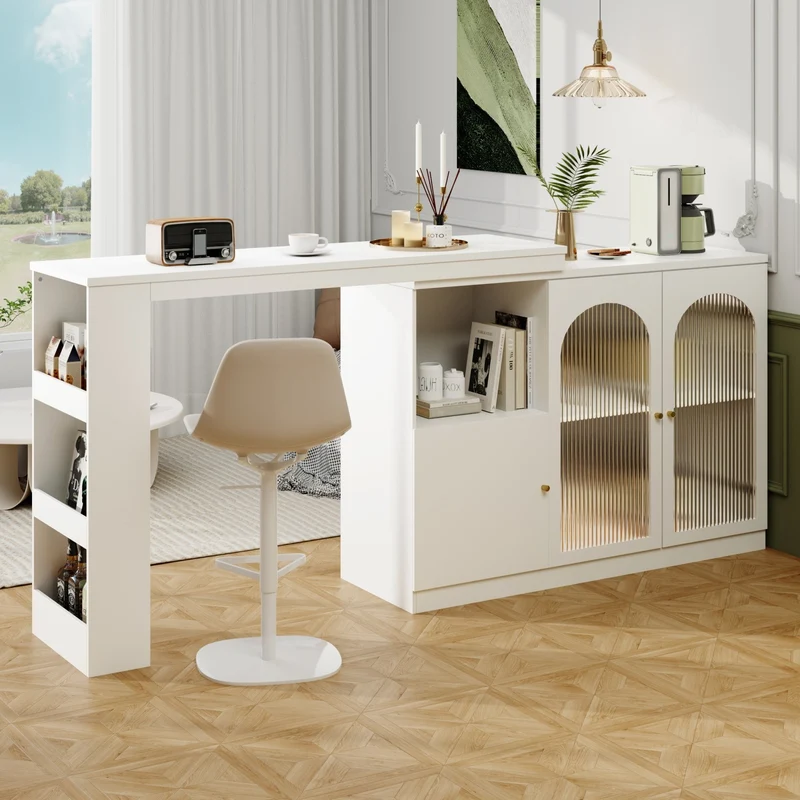 Um 360° drehbarer Bartisch, multifunktionaler Ess- und Barschrank
