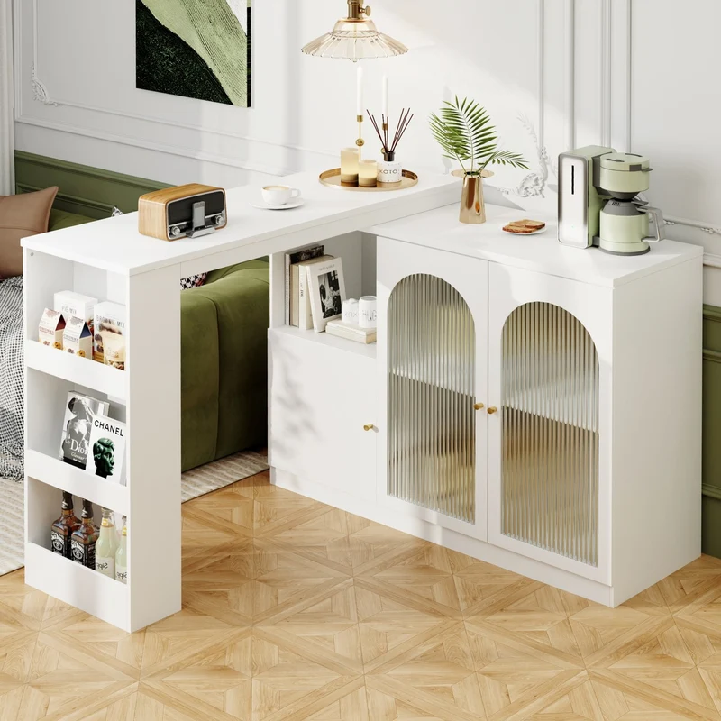 Um 360° drehbarer Bartisch, multifunktionaler Ess- und Barschrank