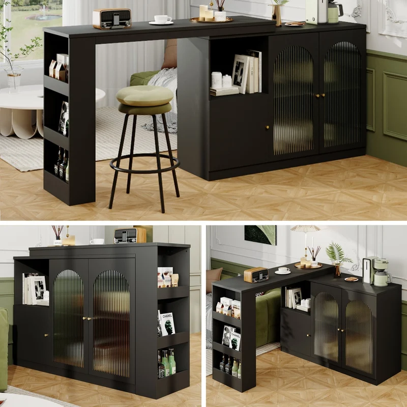Um 360° drehbarer Bartisch, multifunktionaler Ess- und Barschrank