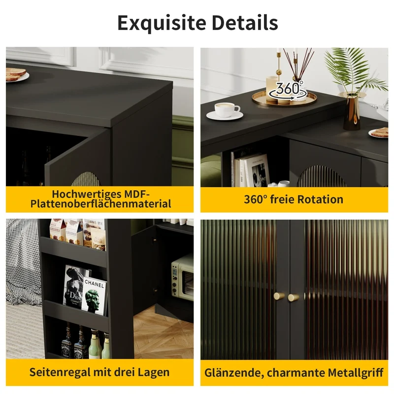 Um 360° drehbarer Bartisch, multifunktionaler Ess- und Barschrank
