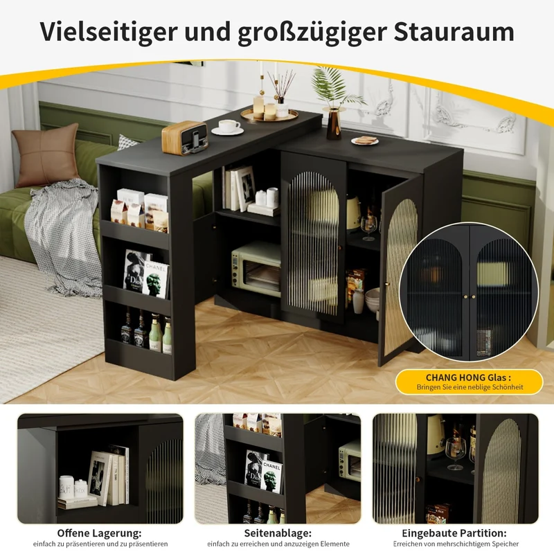 Um 360° drehbarer Bartisch, multifunktionaler Ess- und Barschrank