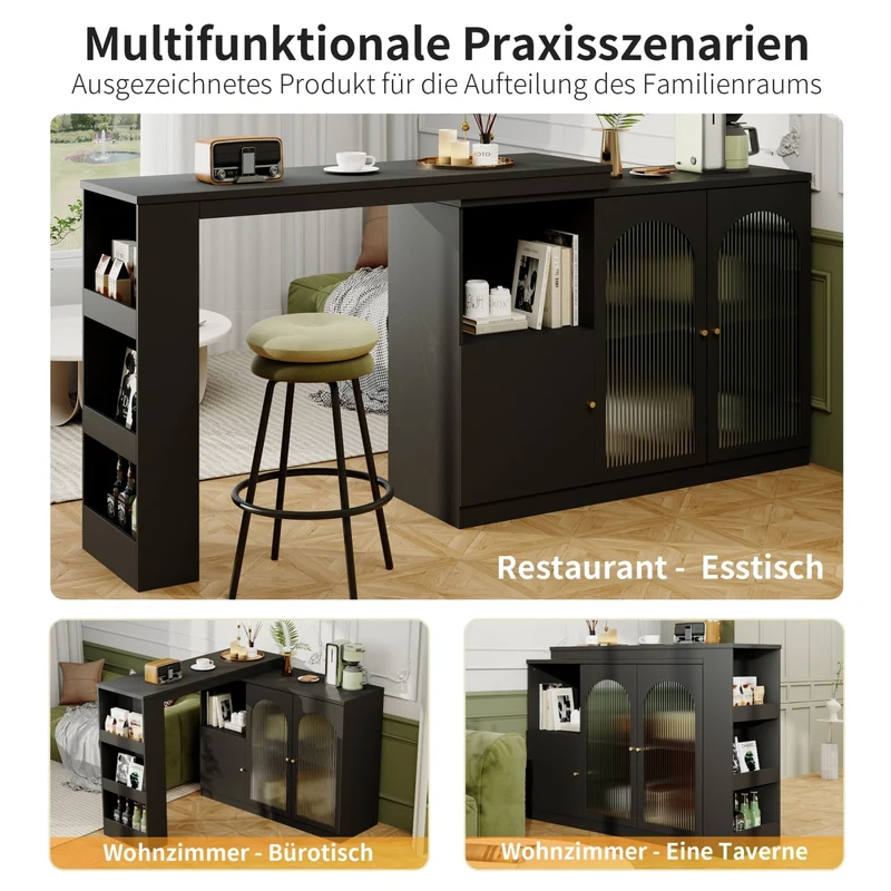 Um 360° drehbarer Bartisch, multifunktionaler Ess- und Barschrank
