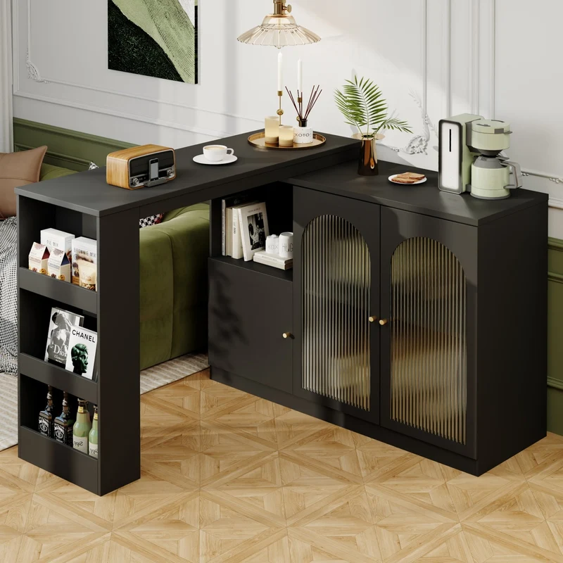 Um 360° drehbarer Bartisch, multifunktionaler Ess- und Barschrank