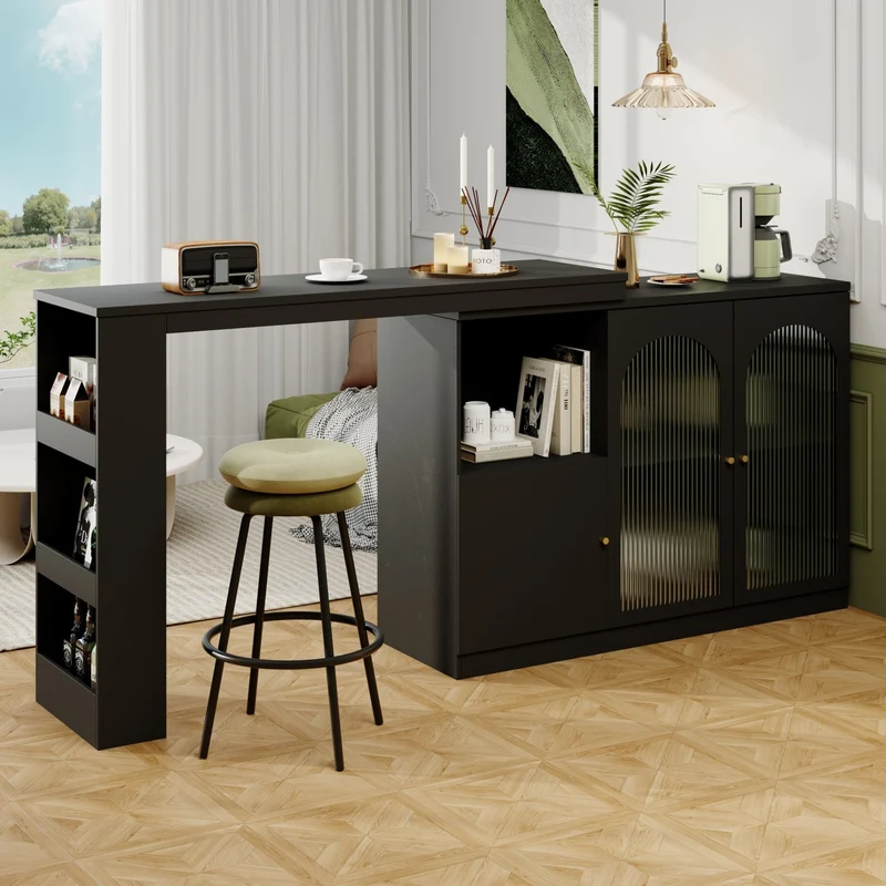 Um 360° drehbarer Bartisch, multifunktionaler Ess- und Barschrank