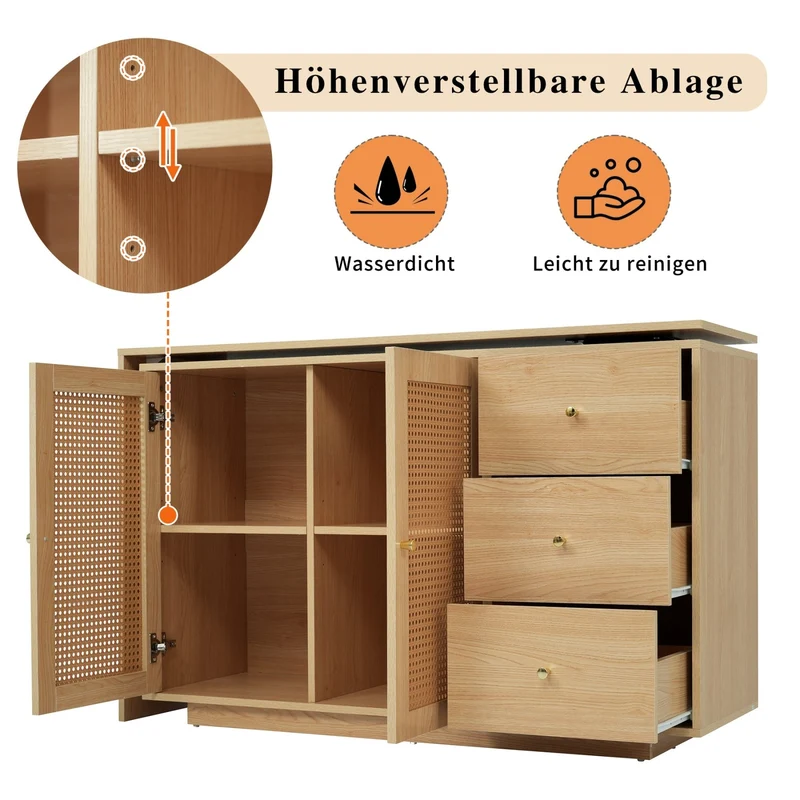 L-förmiger Ecktisch mit Rattantüren