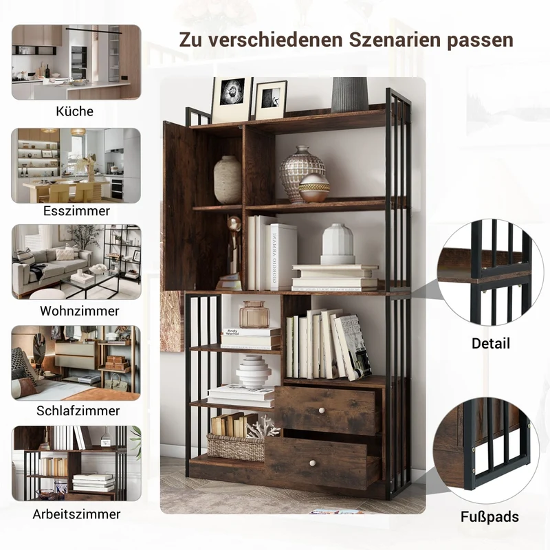 Bücherregal mit Türen und Schubladen, Stahlregal