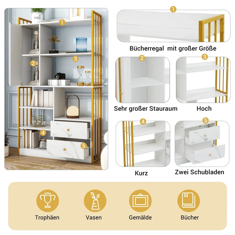 Bücherregal mit Türen und Schubladen, Stahlregal