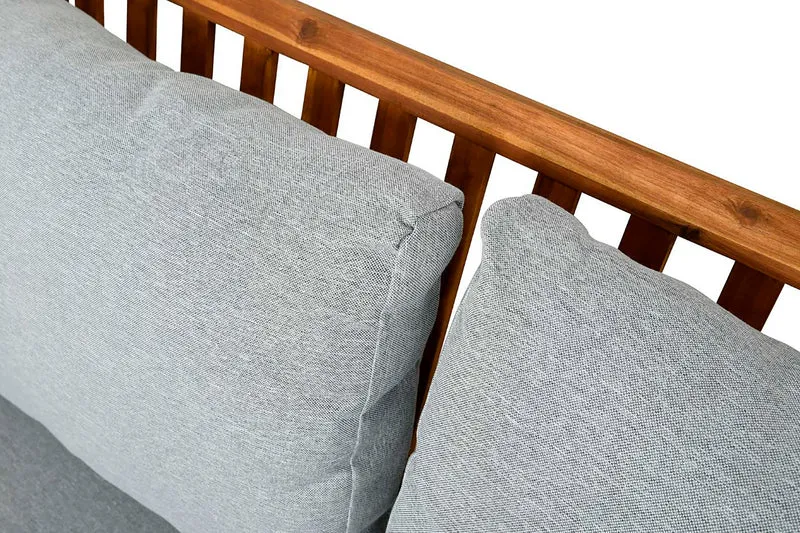 Outdoor Sofa-Set LA PALMA / Akazie massiv, natur / Webstoff hellgrau / 2-Sitzer: B 134, H 75, T 75 cm, Sessel (2x): B 70, H 75, T 75 cm, Couchtisch: B 100, H 40, T 50 cm