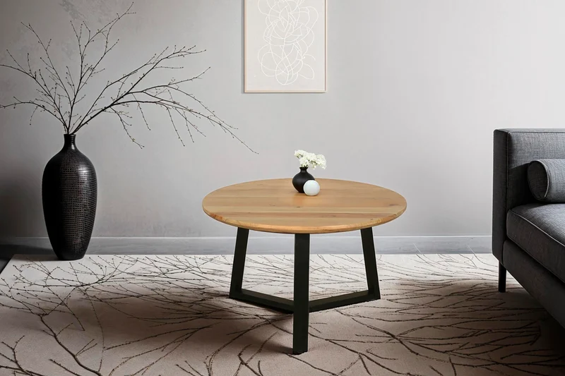 Couchtisch CROSS / Tischplatte Massivholz Akazie natur oder Marmor weiß / Gestell Metall schwarz / D 75 x H 46cm