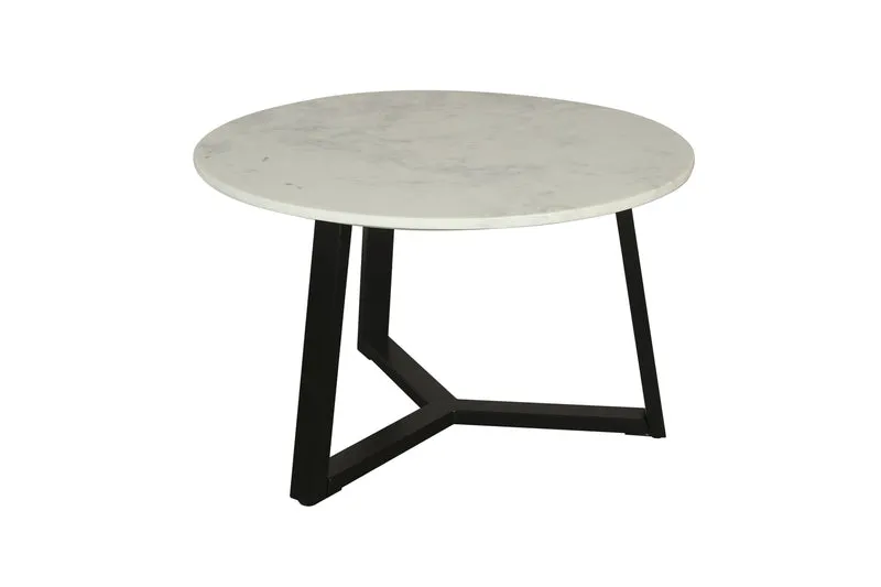 Couchtisch CROSS / Tischplatte Massivholz Akazie natur oder Marmor weiß / Gestell Metall schwarz / D 75 x H 46cm