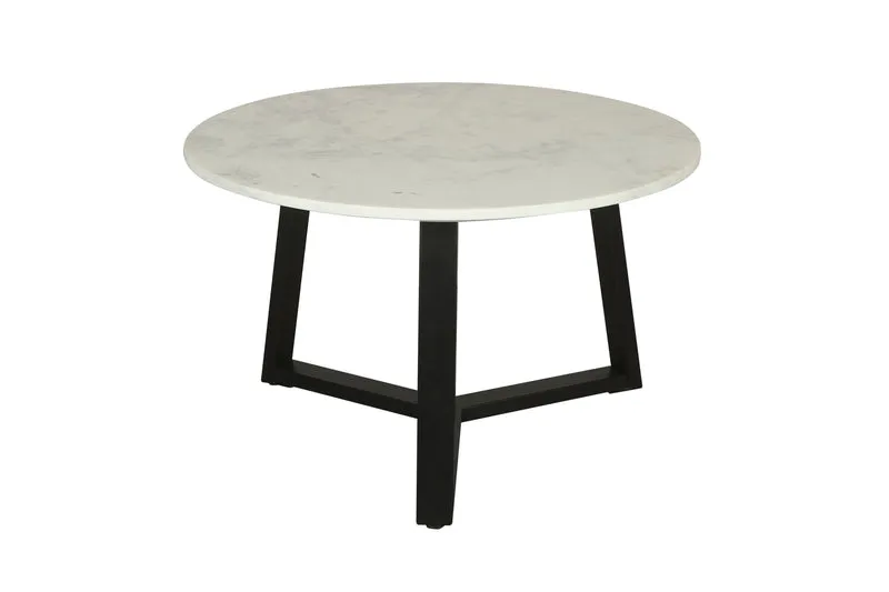 Couchtisch CROSS / Tischplatte Massivholz Akazie natur oder Marmor weiß / Gestell Metall schwarz / D 75 x H 46cm