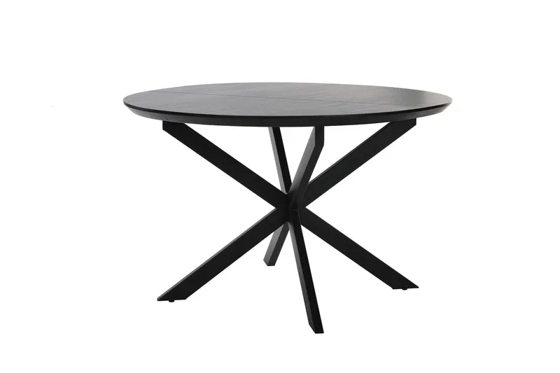 Esstisch OREGON / mit Auszug / Tischplatte Eichen-Optik schwarz / mit Schweizer Kante / Gestell Metall schwarz / 120-160 x 110, H 76 cm