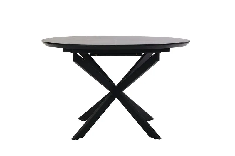 Esstisch OREGON / mit Auszug / Tischplatte Eichen-Optik schwarz / mit Schweizer Kante / Gestell Metall schwarz / 120-160 x 110, H 76 cm