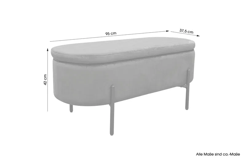 Bank NOVA / Samt dunkelgrün, grau oder schwarz / Metall schwarz pulverbeschichtet / Polsterbank mit Stauraum / B 95, H 42, T 37,5 cm