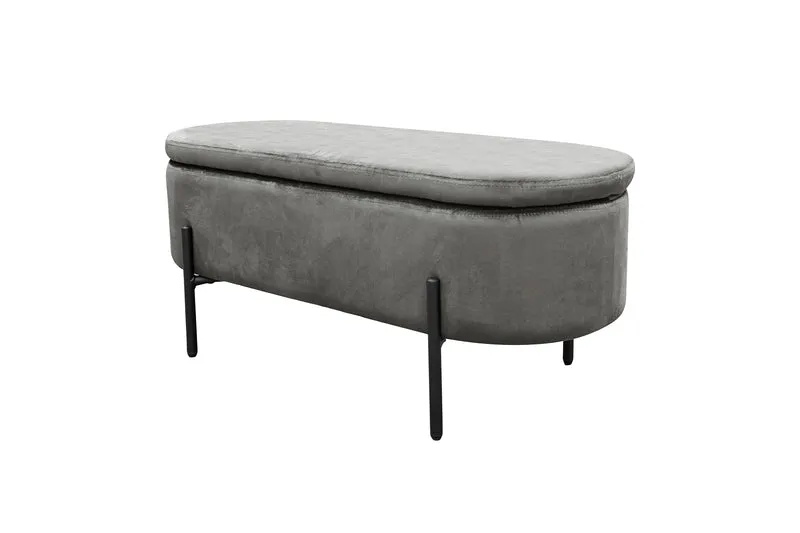 Bank NOVA / Samt dunkelgrün, grau oder schwarz / Metall schwarz pulverbeschichtet / Polsterbank mit Stauraum / B 95, H 42, T 37,5 cm