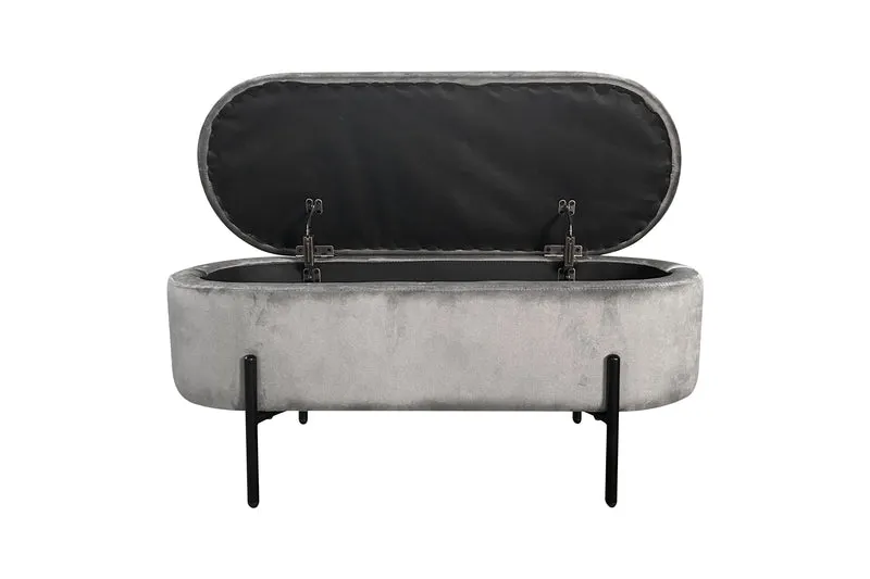 Bank NOVA / Samt dunkelgrün, grau oder schwarz / Metall schwarz pulverbeschichtet / Polsterbank mit Stauraum / B 95, H 42, T 37,5 cm