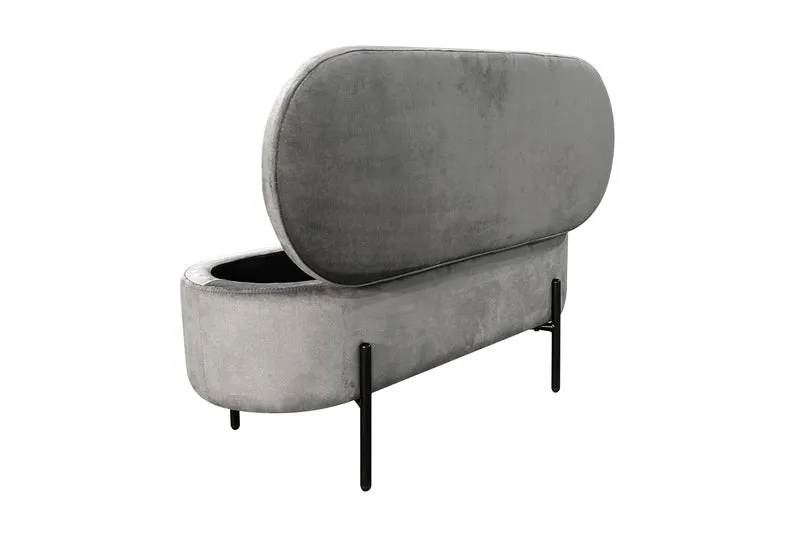 Bank NOVA / Samt dunkelgrün, grau oder schwarz / Metall schwarz pulverbeschichtet / Polsterbank mit Stauraum / B 95, H 42, T 37,5 cm