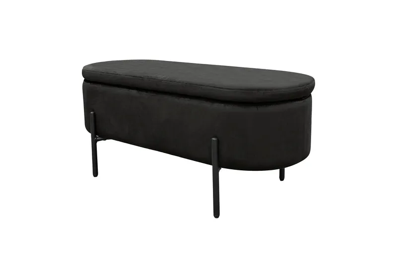 Bank NOVA / Samt dunkelgrün, grau oder schwarz / Metall schwarz pulverbeschichtet / Polsterbank mit Stauraum / B 95, H 42, T 37,5 cm