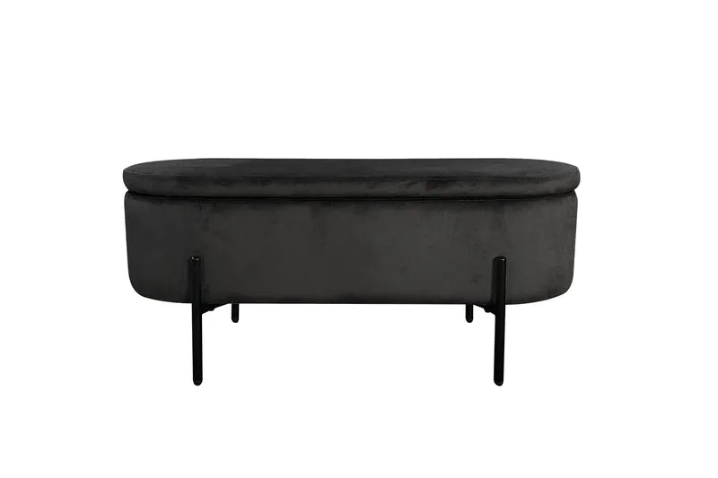Bank NOVA / Samt dunkelgrün, grau oder schwarz / Metall schwarz pulverbeschichtet / Polsterbank mit Stauraum / B 95, H 42, T 37,5 cm