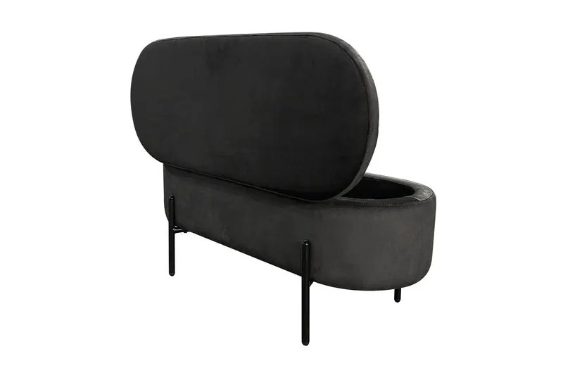 Bank NOVA / Samt dunkelgrün, grau oder schwarz / Metall schwarz pulverbeschichtet / Polsterbank mit Stauraum / B 95, H 42, T 37,5 cm