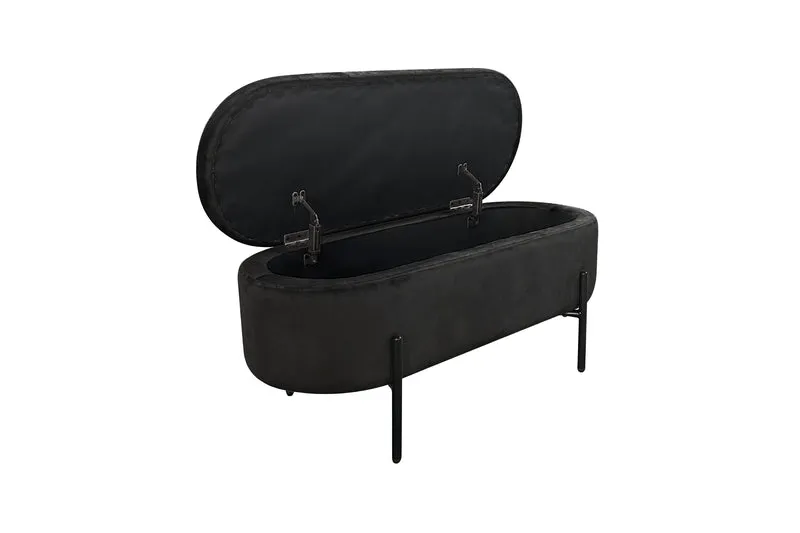 Bank NOVA / Samt dunkelgrün, grau oder schwarz / Metall schwarz pulverbeschichtet / Polsterbank mit Stauraum / B 95, H 42, T 37,5 cm