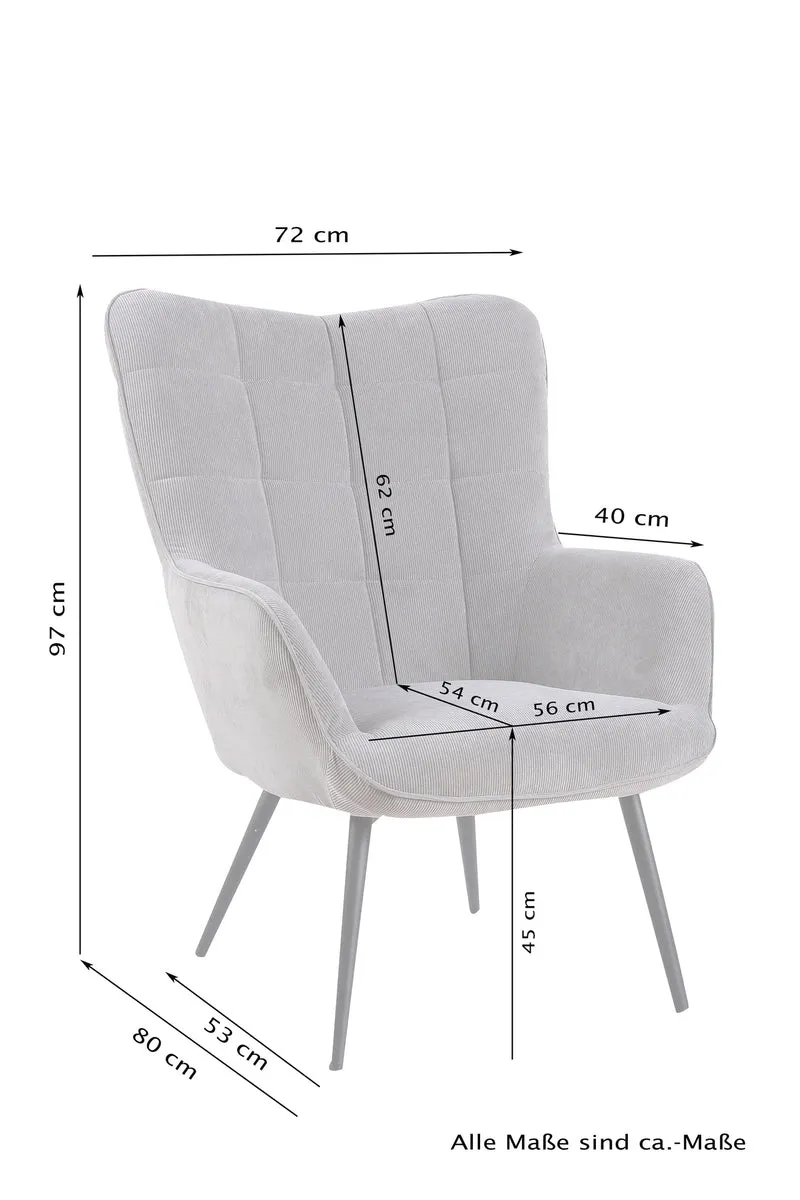 Sessel Uta / Cord grau, Samt schwarz, Webstoff dunkelgrau, Samt dunkelgrün, Webstoff sandfarben / Gestell schwarz pulverbeschichtet / Relaxsessel / Armlehnen-Sessel / B 72, H 97, T 80 cm