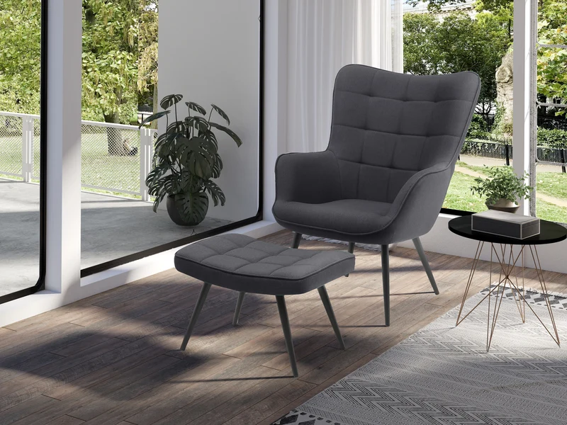 Sessel Uta / Cord grau, Samt schwarz, Webstoff dunkelgrau, Samt dunkelgrün, Webstoff sandfarben / Gestell schwarz pulverbeschichtet / Relaxsessel / Armlehnen-Sessel / B 72, H 97, T 80 cm