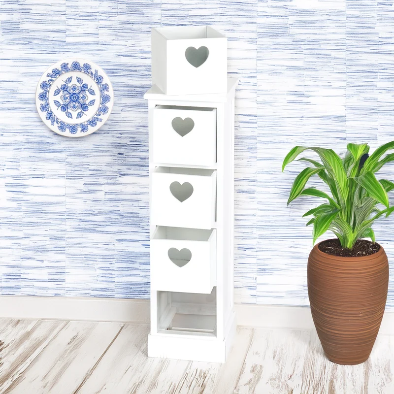 SCHRANK "HEART" | Mahagoni Holz, 2 Rattan Körbe | Bad Kommode