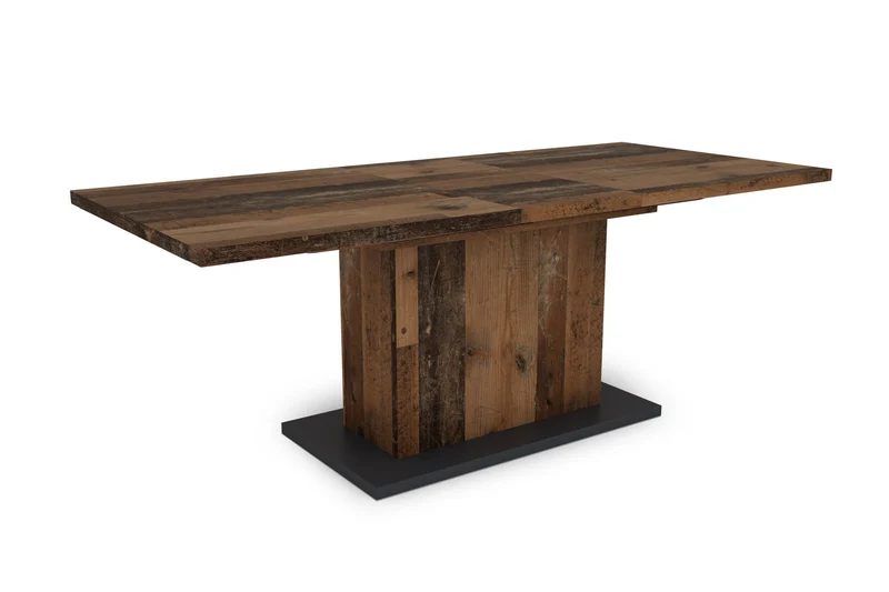 Esszimmertisch ATHEN / Light Atelier (Beton-Optik), Old Wood (Altholz-Optik) oder Artisan Eiche (Eiche-Optik) / großer Auszugstisch 160 cm bis 200 cm / Säulentisch mit Ausziehfunktion / Tisch mit Synchronauszug und Einlegeplatte / 160-200 x 90, H 75 cm