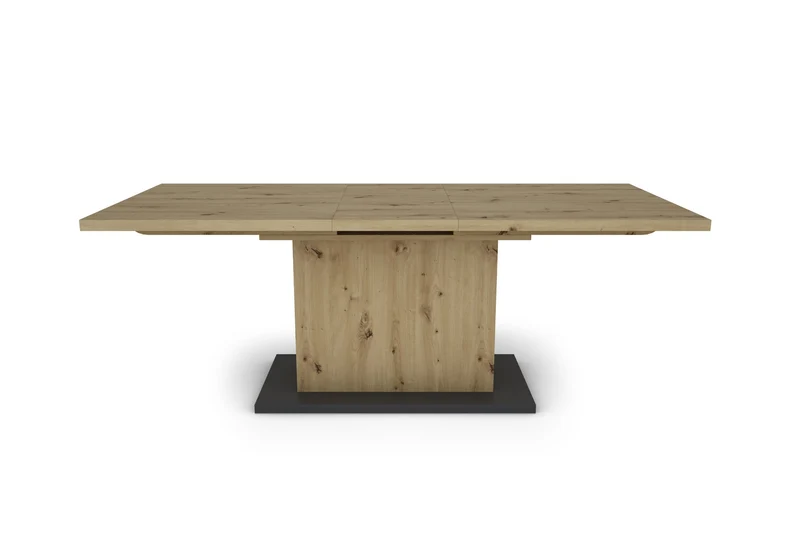 Esszimmertisch ATHEN / Light Atelier (Beton-Optik), Old Wood (Altholz-Optik) oder Artisan Eiche (Eiche-Optik) / großer Auszugstisch 160 cm bis 200 cm / Säulentisch mit Ausziehfunktion / Tisch mit Synchronauszug und Einlegeplatte / 160-200 x 90, H 75 cm