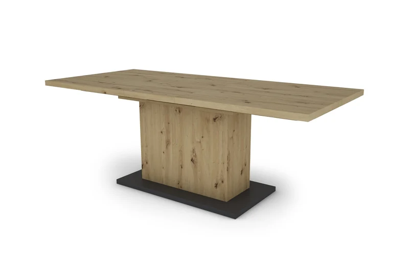 Esszimmertisch ATHEN / Light Atelier (Beton-Optik), Old Wood (Altholz-Optik) oder Artisan Eiche (Eiche-Optik) / großer Auszugstisch 160 cm bis 200 cm / Säulentisch mit Ausziehfunktion / Tisch mit Synchronauszug und Einlegeplatte / 160-200 x 90, H 75 cm