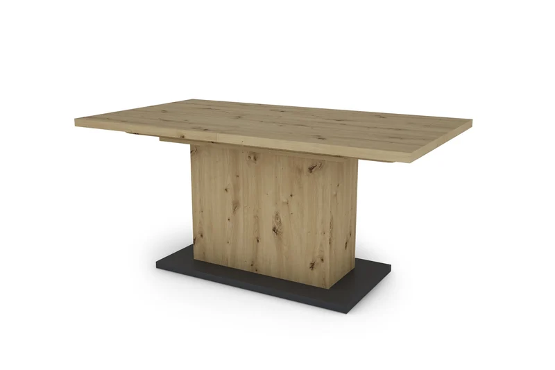 Esszimmertisch ATHEN / Light Atelier (Beton-Optik), Old Wood (Altholz-Optik) oder Artisan Eiche (Eiche-Optik) / großer Auszugstisch 160 cm bis 200 cm / Säulentisch mit Ausziehfunktion / Tisch mit Synchronauszug und Einlegeplatte / 160-200 x 90, H 75 cm