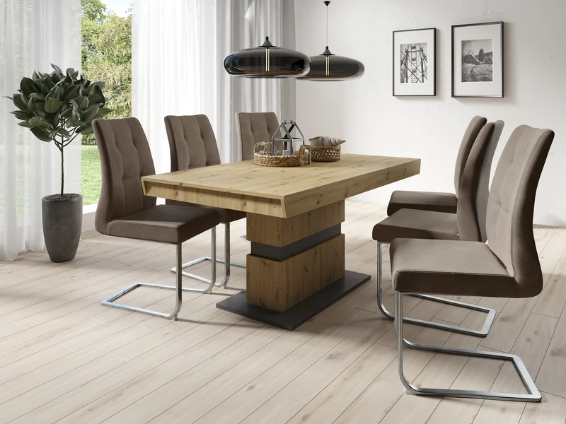 Esszimmertisch MATTHEW / Küchen-Tisch 160 cm mit Auszugsfunktion auf 215 cm / Auszugstisch Artisan Eiche, Light Atelier oder Old Wood / Esstisch ausziehbar mit Einlegeplatte / 160-215 x 90, H 75 cm