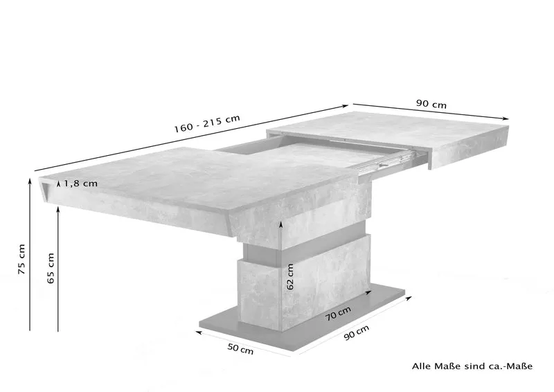 Esszimmertisch MATTHEW / Küchen-Tisch 160 cm mit Auszugsfunktion auf 215 cm / Auszugstisch Artisan Eiche, Light Atelier oder Old Wood / Esstisch ausziehbar mit Einlegeplatte / 160-215 x 90, H 75 cm