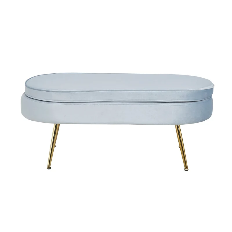 Ovaler Sitzpouf Samtoptik Hellgrau/Gold – 99 cm