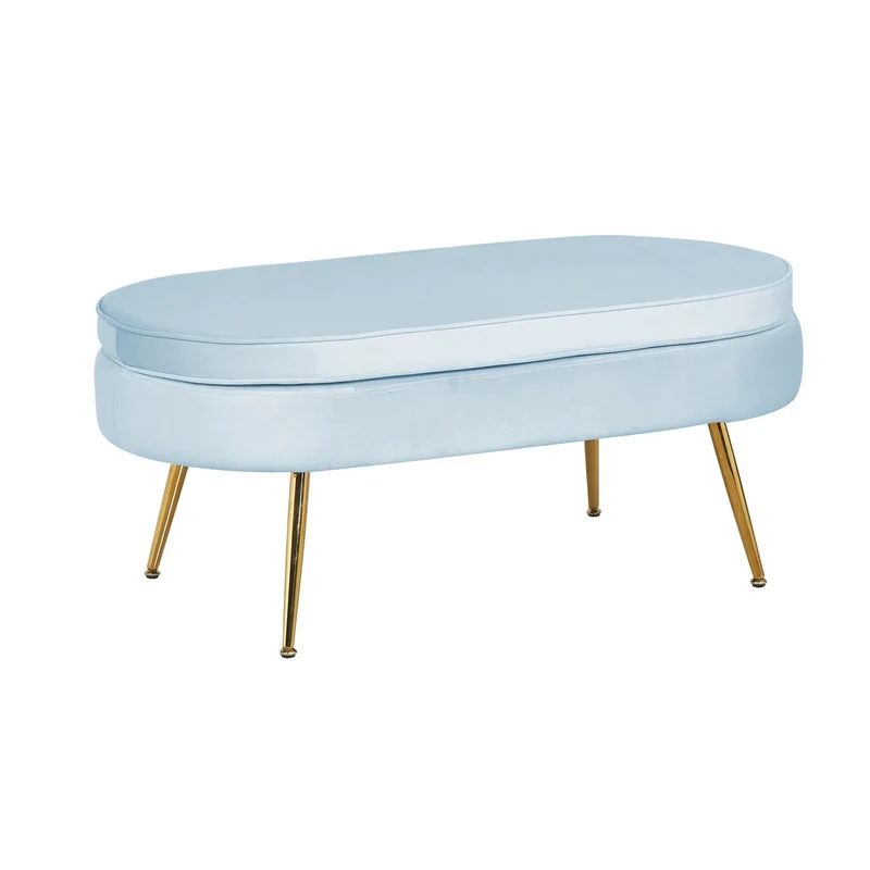 Ovaler Sitzpouf Samtoptik Hellgrau/Gold – 99 cm